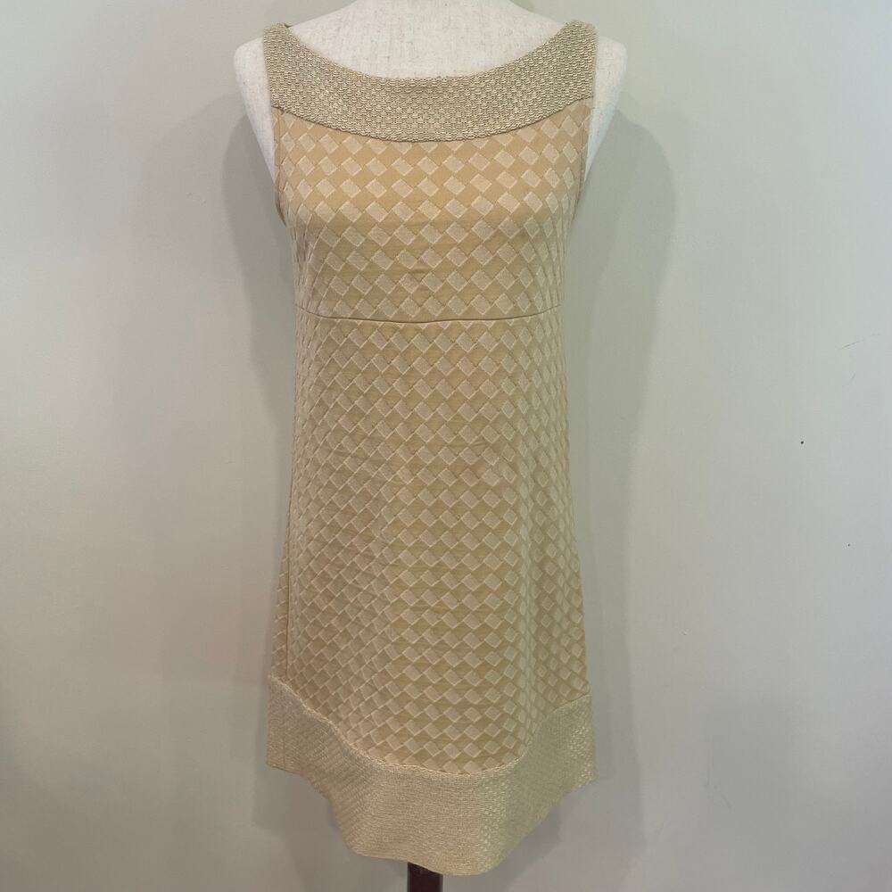 Diane von Furstenberg DVF Gold Sleeveless Woven Amallie Shift Dress Sz 4